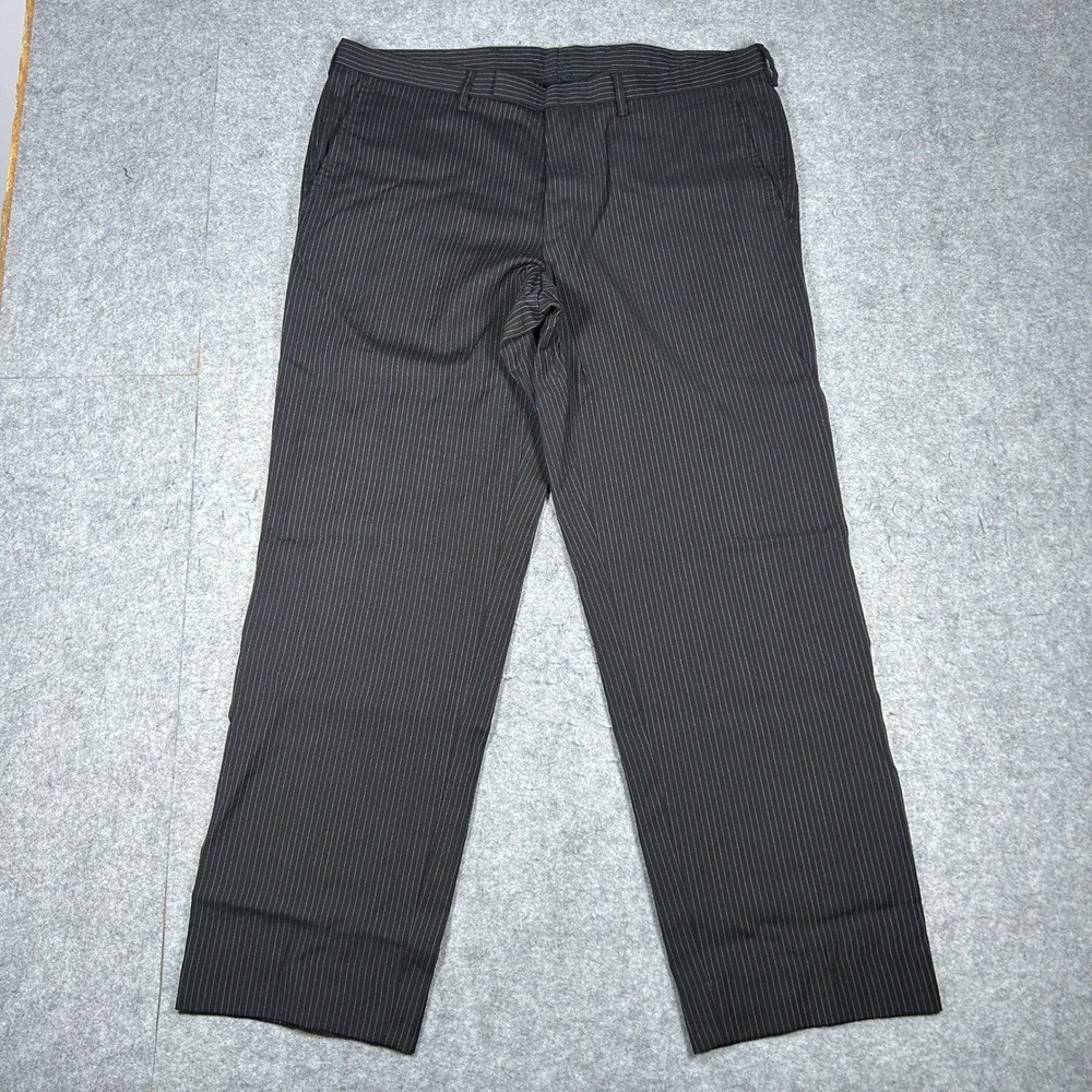 HUGO BOSS Dress Pants Men 54 Black Pinstripe Virgin Wool Flat Front Luxury